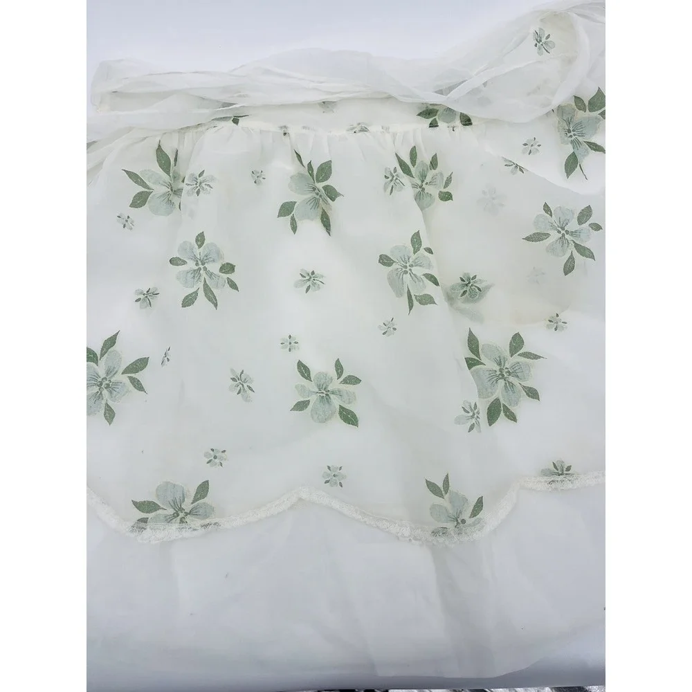 Vintage 1960s Sheer Floral Chiffon Half Apron Hostess Inner Pocket
